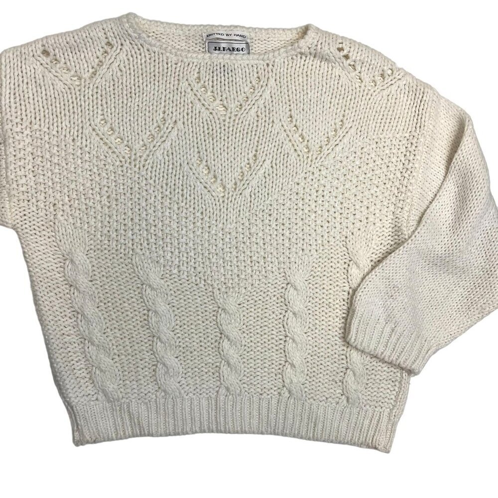 JJ Fargo Slouchy Open Chunky Hand Knitted Sweater White Ladies Size M